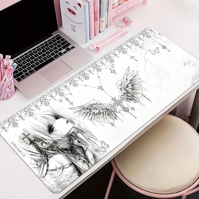 Tech Accessories For Office Desk - Leren muismat Zwart Wit Anime Esthetiek